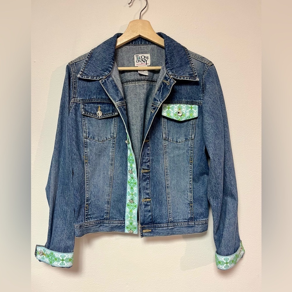 Lucky Brand Blue Jean Jacket with Floral Accents